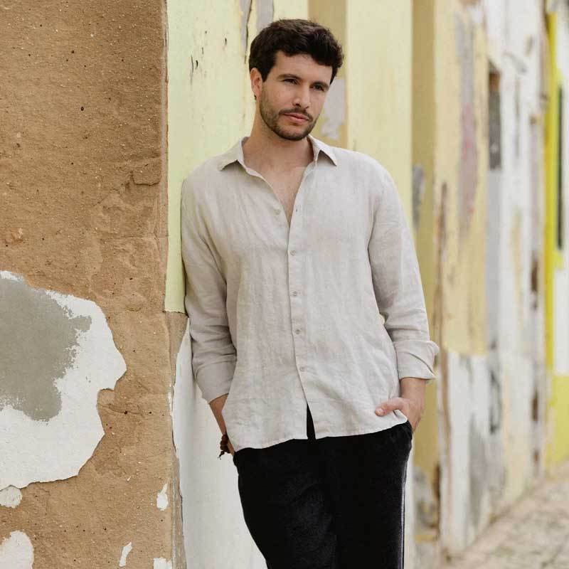 Custom Men's Beige Linen Shirt Manufacturers