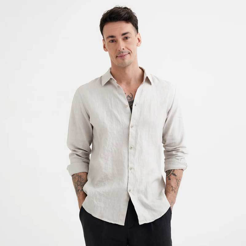 Custom Men's Beige Linen Shirt Manufacturers