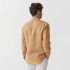 Custom Men's Camel Linen Shirt Manufacturer | OEM ODM Button-Down Collar Long Sleeve Sustainable Resort Wear Factory