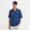 Custom Men's Navy Blue Linen Camp Collar Shirt | Short Sleeve Cuban Collar Linen Shirt Manufacturer & Factory for USA & Europe
