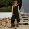 Custom Women's Black Linen Sleeveless Dress Manufacturer | High-Low Hem Resort Wear Factory