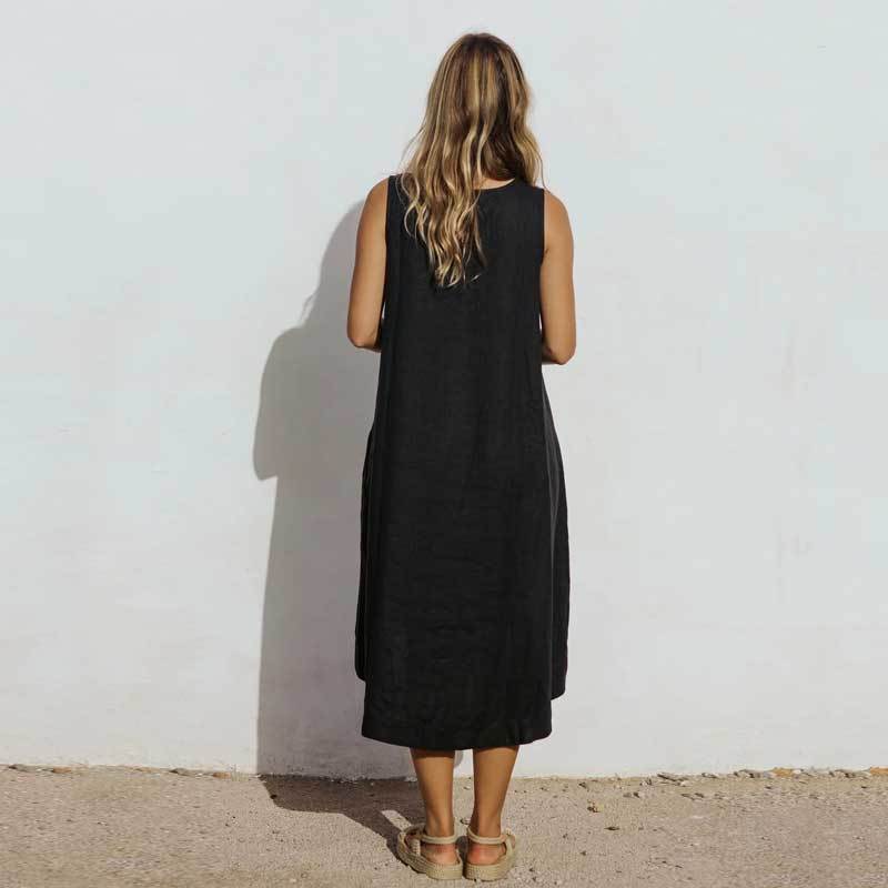 Custom Women's Black Linen Sleeveless Dress Manufacturer