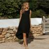 Custom Women's Black Linen Sleeveless Dress Manufacturer | High-Low Hem Resort Wear Factory