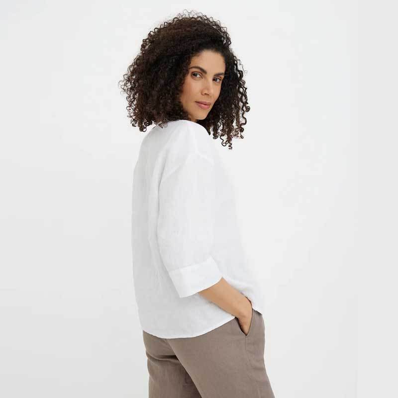 Custom Women's White Linen V-Neck Blouse Manufacturer 