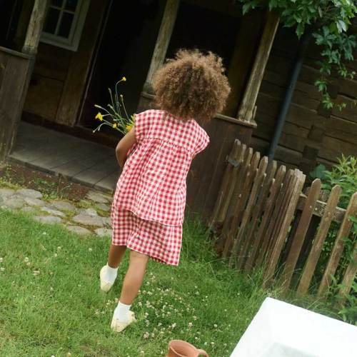 Custom Kids Linen Pajama Set | Green Gingham Children's Loungewear Manufacturer OEM ODM