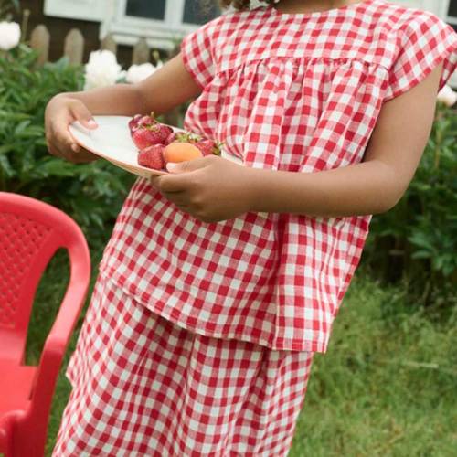 Custom Kids Linen Pajama Set | Green Gingham Children's Loungewear Manufacturer OEM ODM