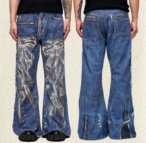 Chanjoye Custom Men Jeans | Designer Y2K Printed Denim Pants | Flare Pants | Streetwear High Quality