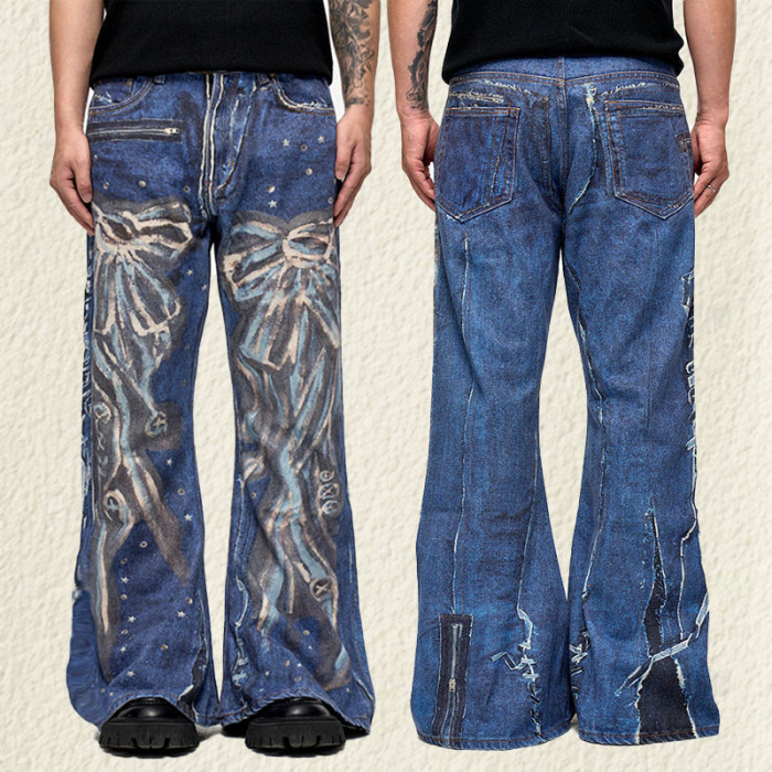 Chanjoye Custom Men Jeans | Designer Y2K Printed Denim Pants | Flare Pants | Streetwear High Quality