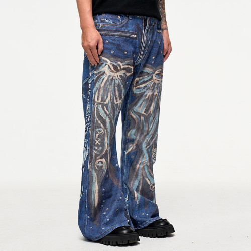 Chanjoye Custom Men Jeans | Designer Y2K Printed Denim Pants | Flare Pants | Streetwear High Quality