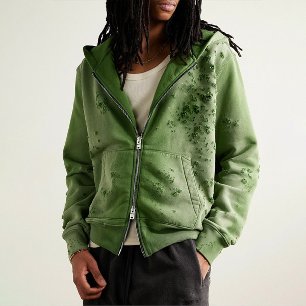 Chanjoye Custom Distressed Hoodies | Oversized Sun Faded Hoodie | Double Zipper Sweatshirt Supplier