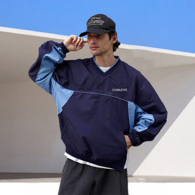 Chanjoye OEM Nylon Sweatshirt Custom Oversized Sweatshirt Pullover Pocket Drop Shoulder