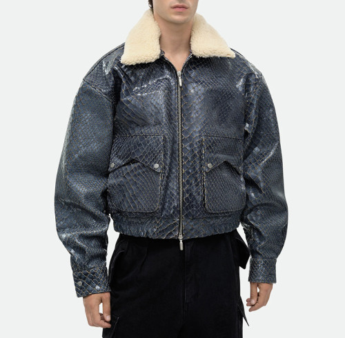 Chanjoye Custom Leather Bomber Jacket | High Quality Embossed Jacket | Fleece Motorcycle Jacket