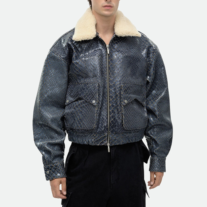 Chanjoye Custom Leather Bomber Jacket | High Quality Embossed Jacket | Fleece Motorcycle Jacket