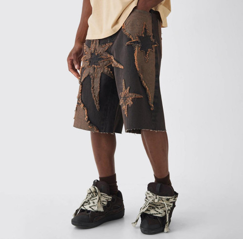 Chanjoye Customized Zipper Jeans | 100% Cotton Jorts Manufacturers | Denim Shorts Starry Hem Baggy