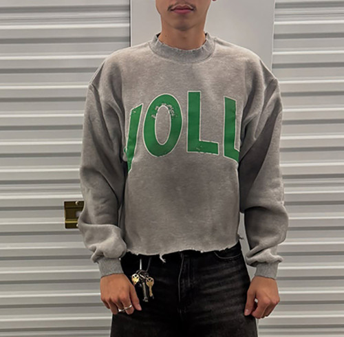 Chanjoye Custom Cotton Sweatshirt Streetwear Sun Faded Hoodie Screen Printed Distressed Pullover