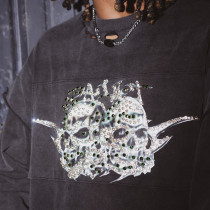 Chanjoye Custom Rhinestones Sweatshirt | OEM DTG Printing Hoodies | Acid Washed Sweatshirt Supplier