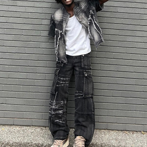Chanjoye Custom Cargo Jean Pants | Designer Stacked Baggy Jeans | Stone Washed Denim Pants Wholesale