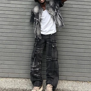 Chanjoye Custom Cargo Jean Pants | Designer Stacked Baggy Jeans | Stone Washed Denim Pants Wholesale