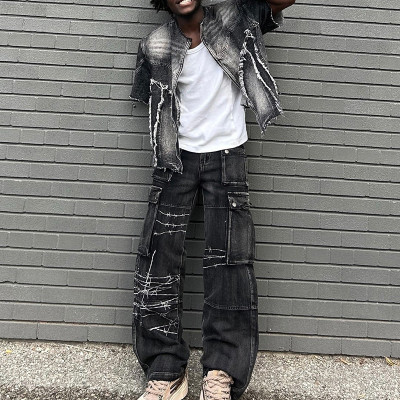 Chanjoye Custom Cargo Jean Pants | Designer Stacked Baggy Jeans | Stone Washed Denim Pants Wholesale