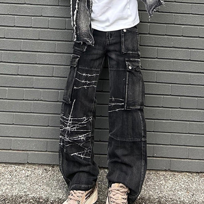 Chanjoye Custom Cargo Jean Pants | Designer Stacked Baggy Jeans | Stone Washed Denim Pants Wholesale