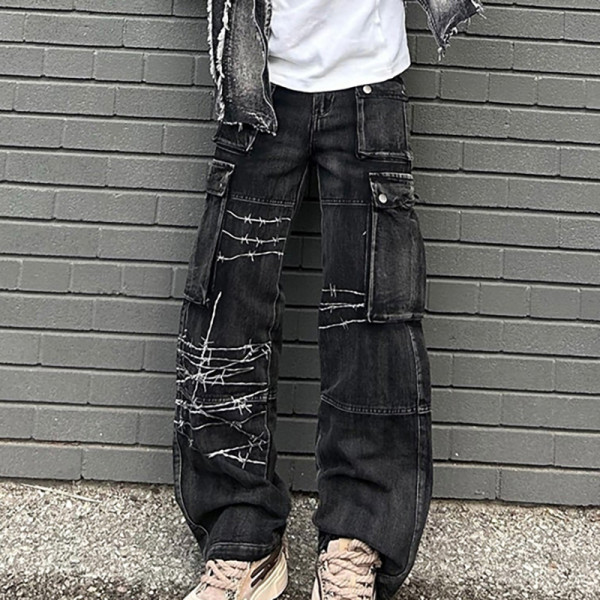 Chanjoye Custom Cargo Jean Pants | Designer Stacked Baggy Jeans | Stone Washed Denim Pants Wholesale