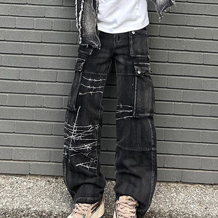 Chanjoye Custom Cargo Jean Pants | Designer Stacked Baggy Jeans | Stone Washed Denim Pants Wholesale