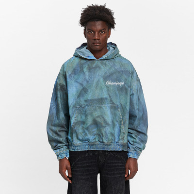 Chanjoye Custom Acid Wash Hoodie Streetwear Denim Hoodie Tie Dye Printed Sweatshirt Manufacturer