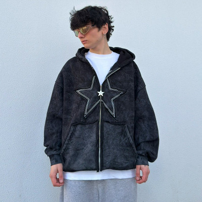 Chanjoye Wholesale High Quality Hoodies | Custom Embroidery French Terry Distressed Acid Wash Hoodie