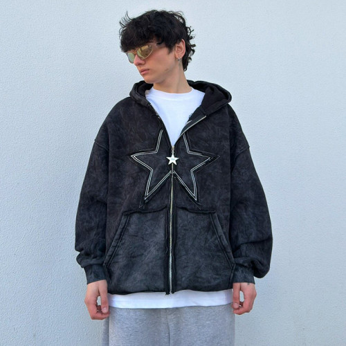 Chanjoye Wholesale High Quality Hoodies | Custom Embroidery French Terry Distressed Acid Wash Hoodie