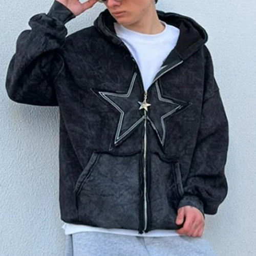 Chanjoye Wholesale High Quality Hoodies | Custom Embroidery French Terry Distressed Acid Wash Hoodie