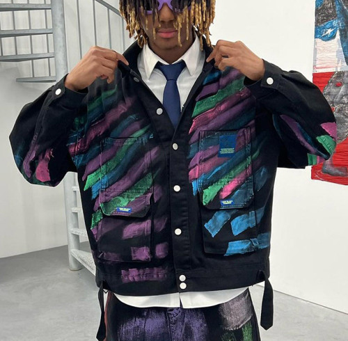 Chanjoye Custom Printed Shacket | Denim Jacket Manufacturer | OEM Hand-drawn Printed Canvas Jacket