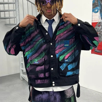 Chanjoye Custom Printed Shacket | Denim Jacket Manufacturer | OEM Hand-drawn Printed Canvas Jacket