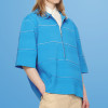 Chanjoye Textured Zip Polo Shirt | Modern Minimalist in Oversized Blue | Embroidery Tee Suppliers