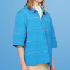 Chanjoye Textured Zip Polo Shirt | Modern Minimalist in Oversized Blue | Embroidery Tee Suppliers