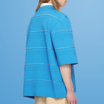 Chanjoye Textured Zip Polo Shirt | Modern Minimalist in Oversized Blue | Embroidery Tee Suppliers