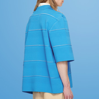 Chanjoye Textured Zip Polo Shirt | Modern Minimalist in Oversized Blue | Embroidery Tee Suppliers