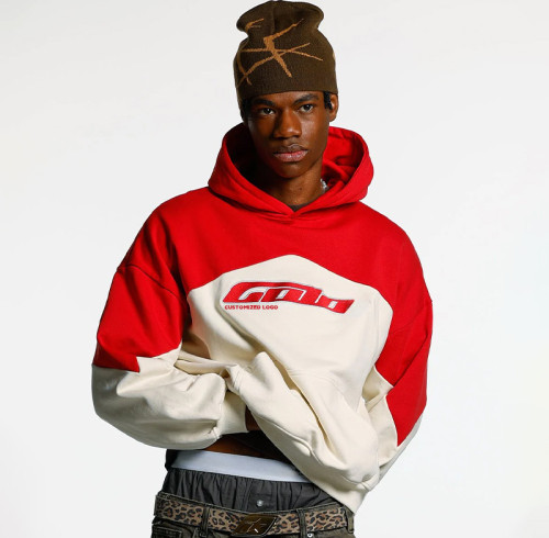 Chanjoye Cut and Sew Streetwear Custom Embroidery Distressed Hoodie Cotton Boxy Hoodie Supplier