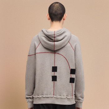 Chanjoye Cut and Sew Streetwear Distressed Hoodie Cotton Boxy With Drawstring Hoodie