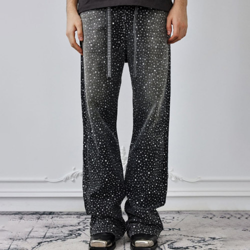 Chanjoye Rhinestone Flare Jeans | Edgy Shine Pants manufacturers  | OEM Acid Washed Oversized Pants