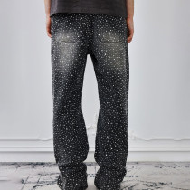 Chanjoye Rhinestone Flare Jeans | Edgy Shine Pants manufacturers  | OEM Acid Washed Oversized Pants