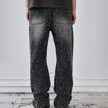 Chanjoye Rhinestone Flare Jeans | Edgy Shine Pants manufacturers  | OEM Acid Washed Oversized Pants