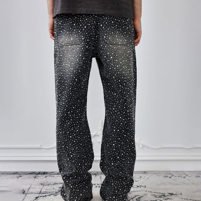 Chanjoye Rhinestone Flare Jeans | Edgy Shine Pants manufacturers  | OEM Acid Washed Oversized Pants