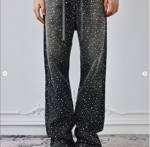 Chanjoye Rhinestone Flare Jeans | Edgy Shine Pants manufacturers  | OEM Acid Washed Oversized Pants