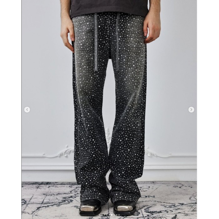 Chanjoye Rhinestone Flare Jeans | Edgy Shine Pants manufacturers  | OEM Acid Washed Oversized Pants