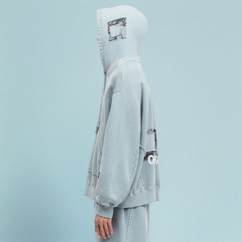 Chanjoye Cut and Sew Streetwear Custom Patch Work Drop Shoulder Hoodie Cotton Distressed Hoodie Supplier