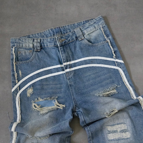 Chanjoye Acid Washing Reflective Jeans | Distressed Pants manufacturers | High Quality Splicing Pants Wholesale