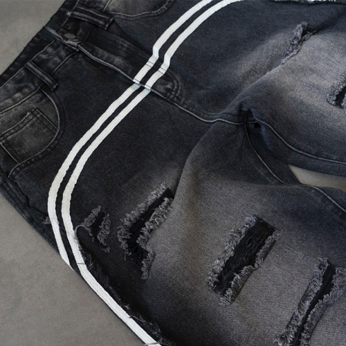 Chanjoye Acid Washing Reflective Jeans | Distressed Pants manufacturers | High Quality Splicing Pants Wholesale