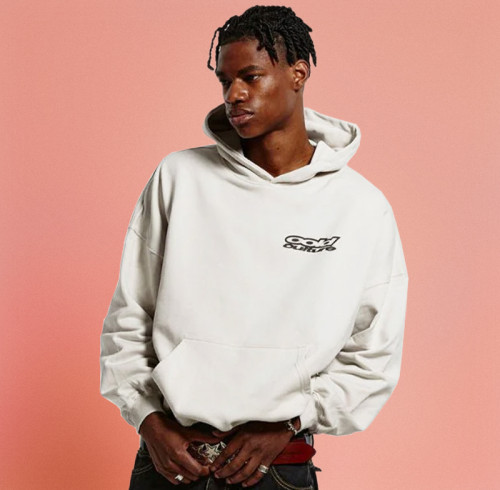 Chanjoye Cut and Sew Streetwear Custom Print Logo Drop Shoulder Hoodie Cotton Hoodie Supplier