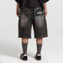 Chanjoye Print shorts - Baggy Denim shorts - Acid washed Jeans
