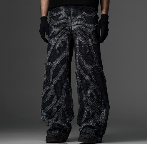 Chanjoye Heavyweight Jeans | Leather Patch Jeans| High Quality Oversized Pants